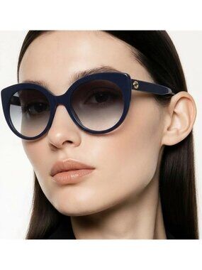 New Authentic Gucci GG0325s 008  Blue Round Oversized Women's Sunglasses